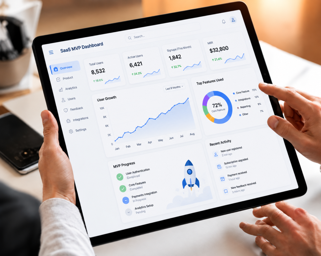 SaaS MVP development dashboard for a scalable software product