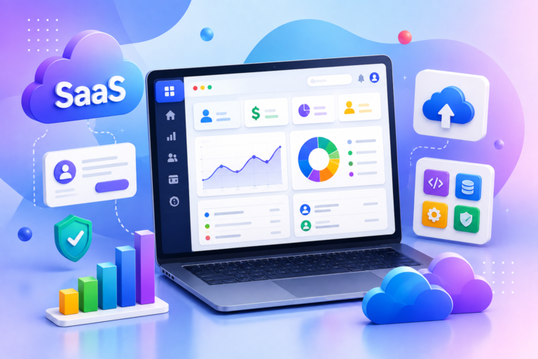 Cloud-based SaaS platform dashboard with scalable application infrastructure